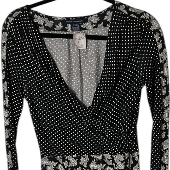 French Connection faux wrap ,surplice,multimedia,paisley,polka dot Dress 6 NWT - Picture 3 of 6